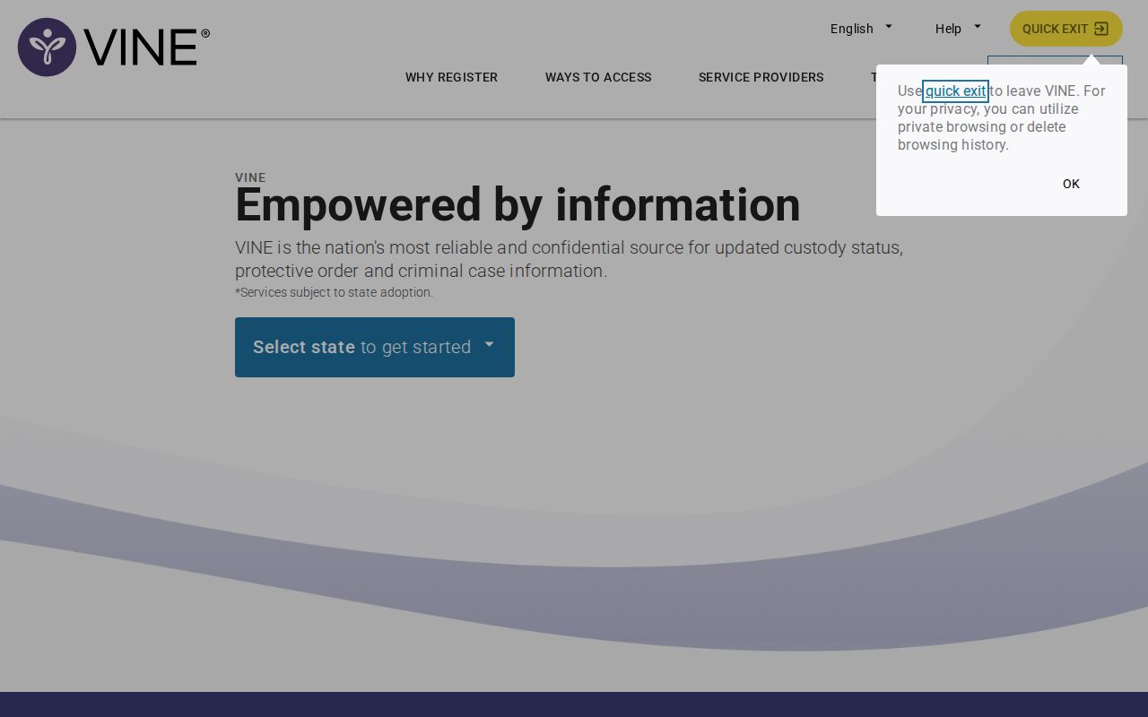 VINELink home screen for a Michigan custody search