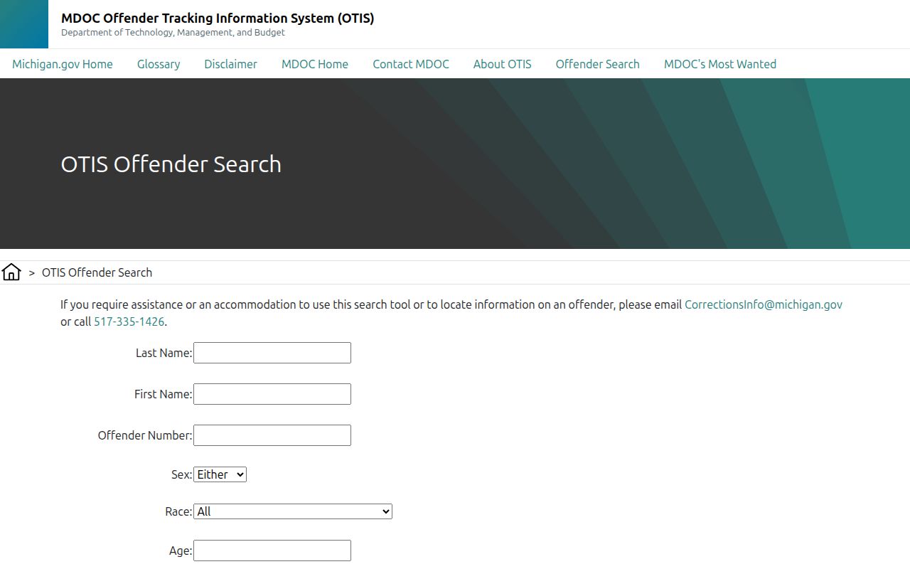 Michigan OTIS offender search for state supervision records