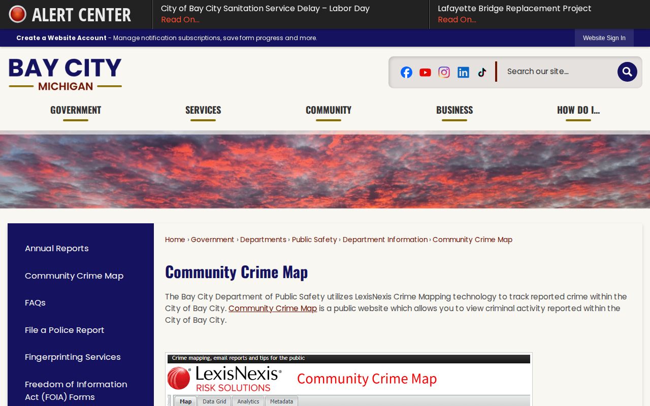 Bay City Community Crime Map interface