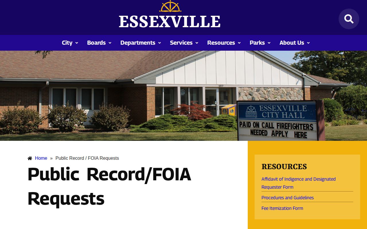 Essexville public records request instructions for arrest records