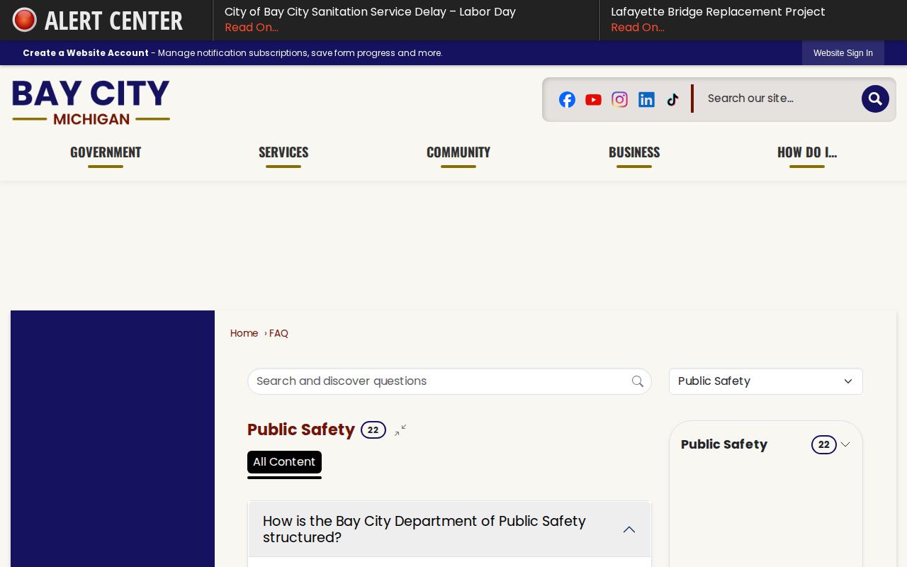 Bay City arrest custody guidance directing users to Bay County